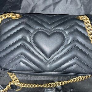 Gucci Black Chevron Crossbody Bag with Gold Chain